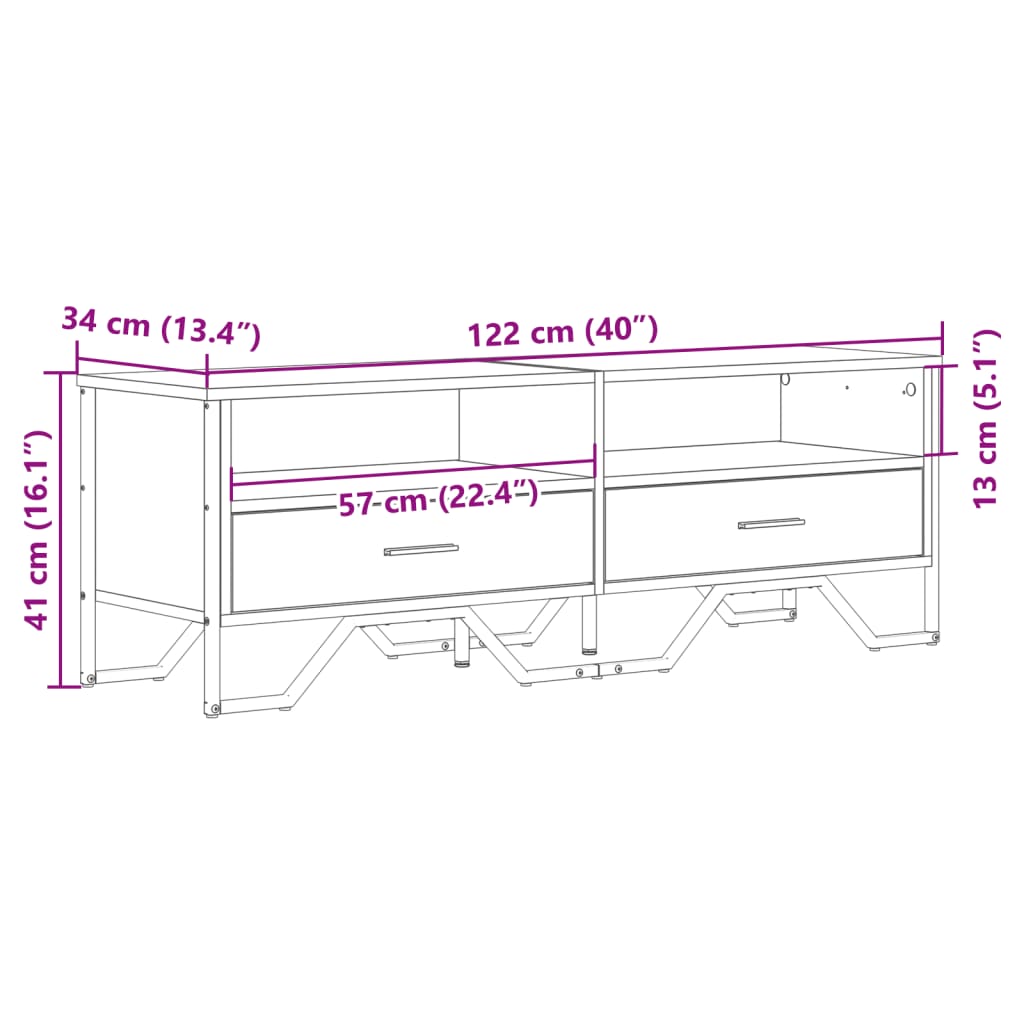 Dulap TV, gri sonoma, 122x34x41 cm, lemn prelucrat