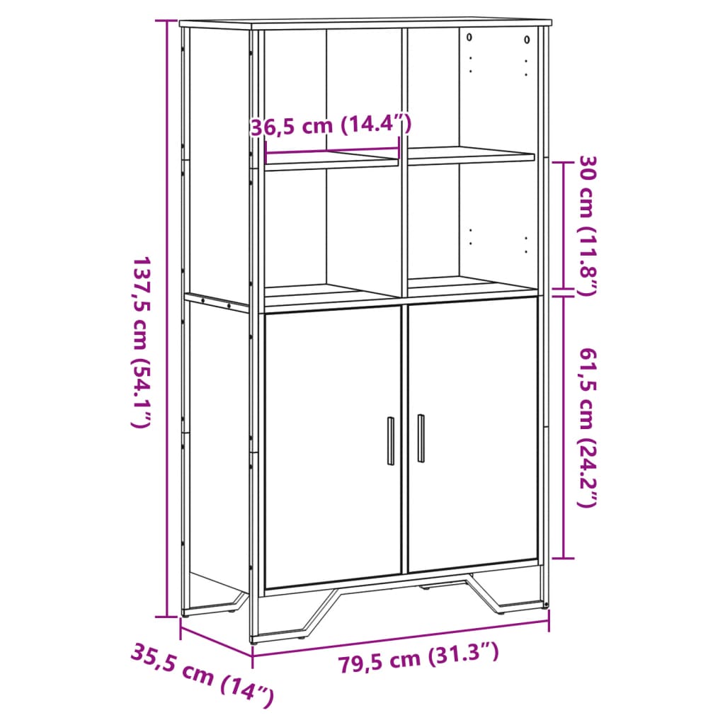 Dulap înalt, negru, 79,5x35,5x137,5 cm, lemn prelucrat