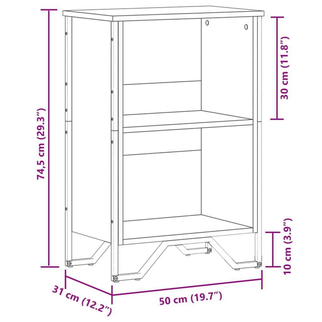 Bibliotecă, negru, 50x31x74,5 cm, lemn prelucrat