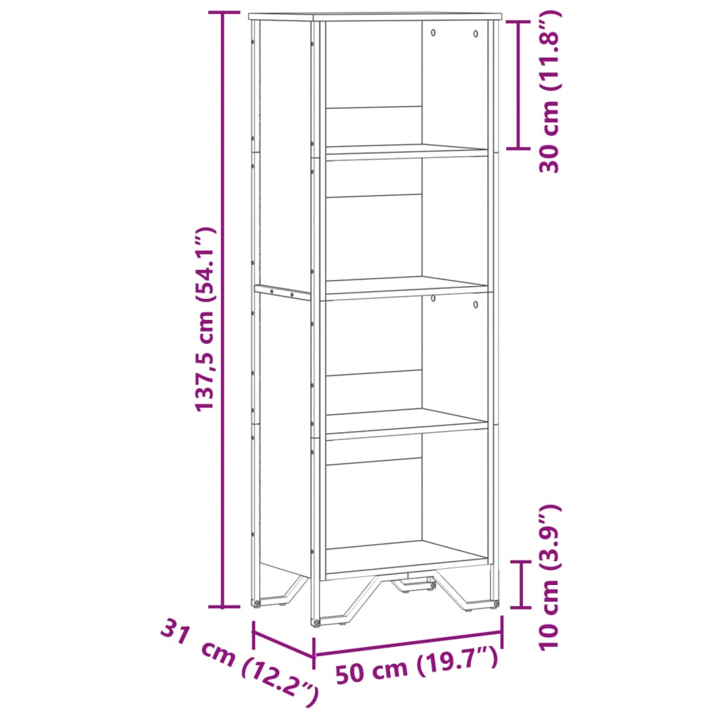 Bibliotecă, stejar maro, 50x31x137,5 cm, lemn prelucrat