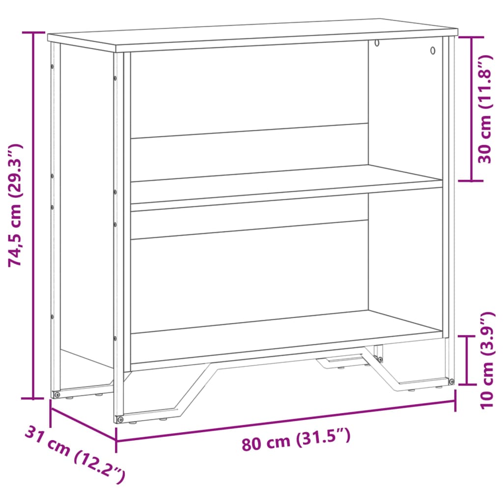 Bibliotecă, negru, 80x31x74,5 cm, lemn prelucrat