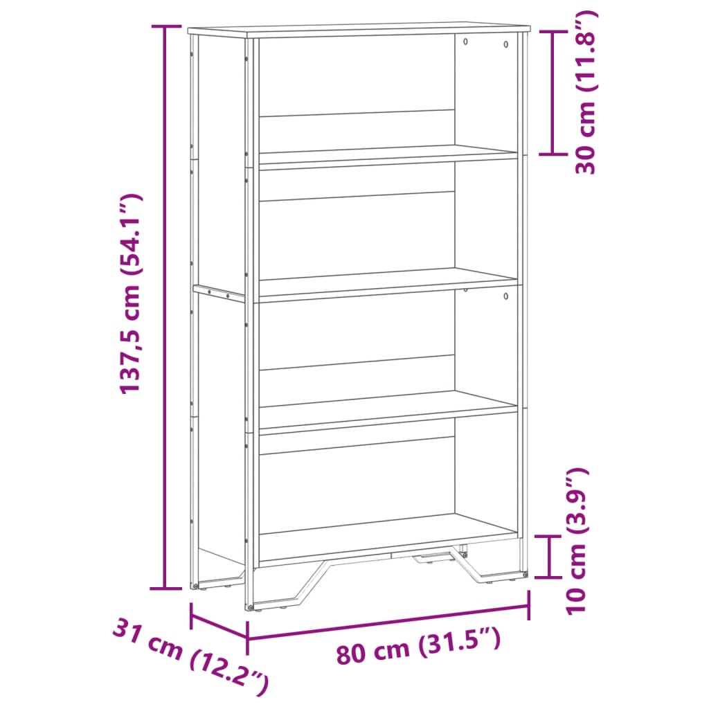 Bibliotecă, stejar sonoma, 80x31x137,5 cm, lemn prelucrat