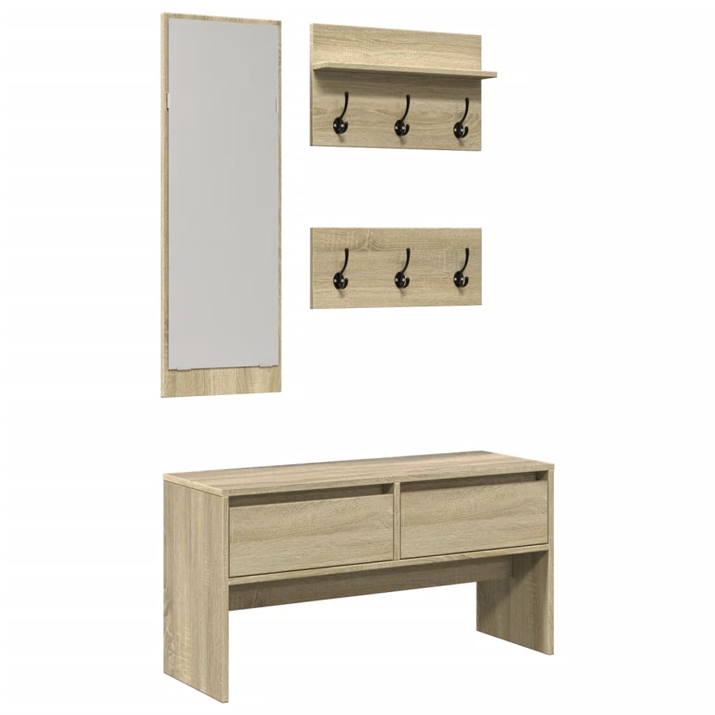 Set mobilier pentru hol, 4 piese, stejar sonoma, lemn prelucrat