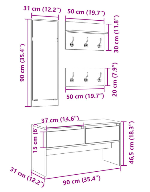 Încărcați imaginea în vizualizatorul Galerie, Set mobilier pentru hol, 4 piese, stejar sonoma, lemn prelucrat
