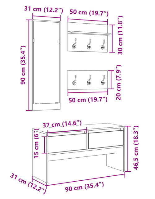 Încărcați imaginea în vizualizatorul Galerie, Set mobilier de hol, 4 piese, stejar maro, lemn prelucrat
