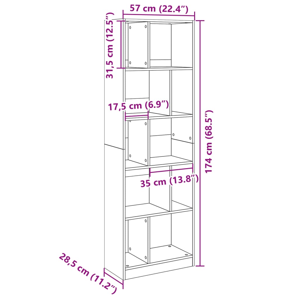 Bibliotecă, alb, 57x28,5x174 cm, lemn prelucrat