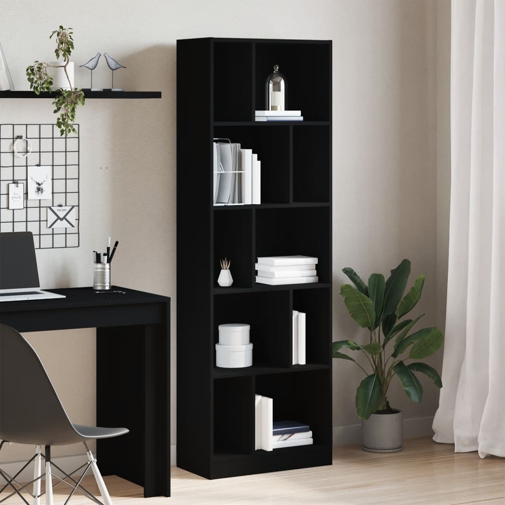 Bibliotecă, negru, 57x28,5x174 cm, lemn prelucrat