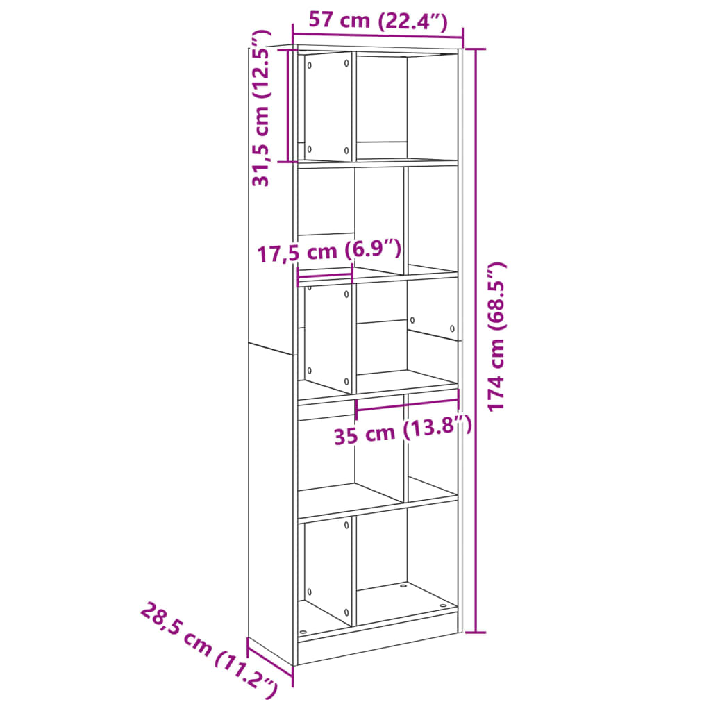 Bibliotecă, negru, 57x28,5x174 cm, lemn prelucrat