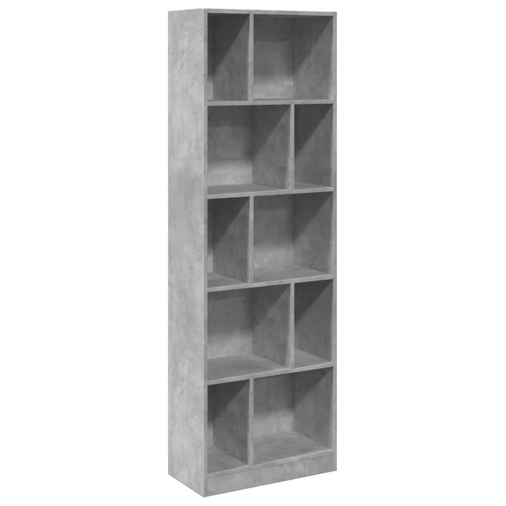 Bibliotecă, gri beton, 57x28,5x174 cm, lemn prelucrat