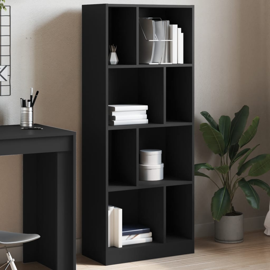 Bibliotecă, negru, 57x28,5x141 cm, lemn prelucrat