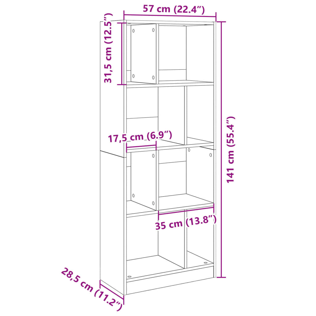 Bibliotecă, gri beton, 57x28,5x141 cm, lemn prelucrat