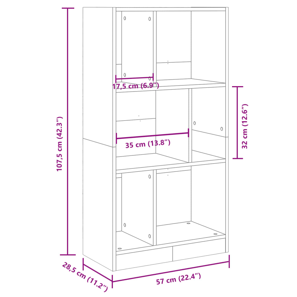 Bibliotecă, alb, 57x28,5x107,5 cm, lemn prelucrat