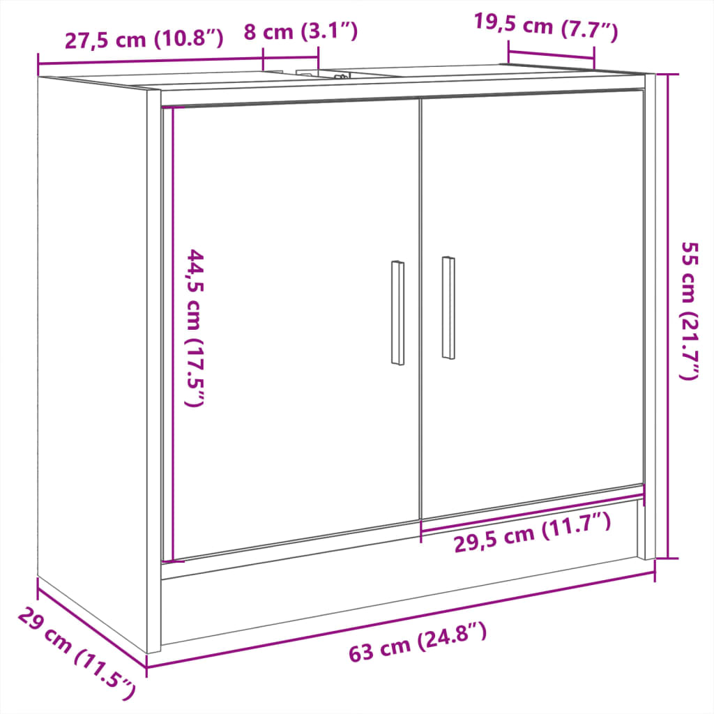 Dulap de chiuvetă, gri beton, 63x29x55 cm, lemn prelucrat