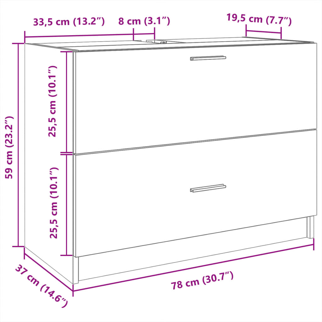 Dulap de chiuvetă, gri beton, 78x37x59 cm, lemn prelucrat