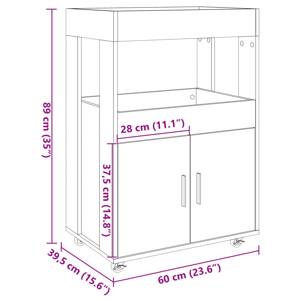 Cărucior de bar, alb, 60x39,5x89 cm, lemn prelucrat