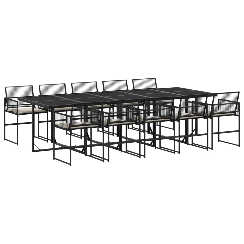 Set mobilier de exterior cu perne, 11 piese, negru, poliratan