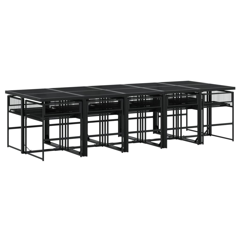 Set mobilier de exterior cu perne, 11 piese, negru, poliratan