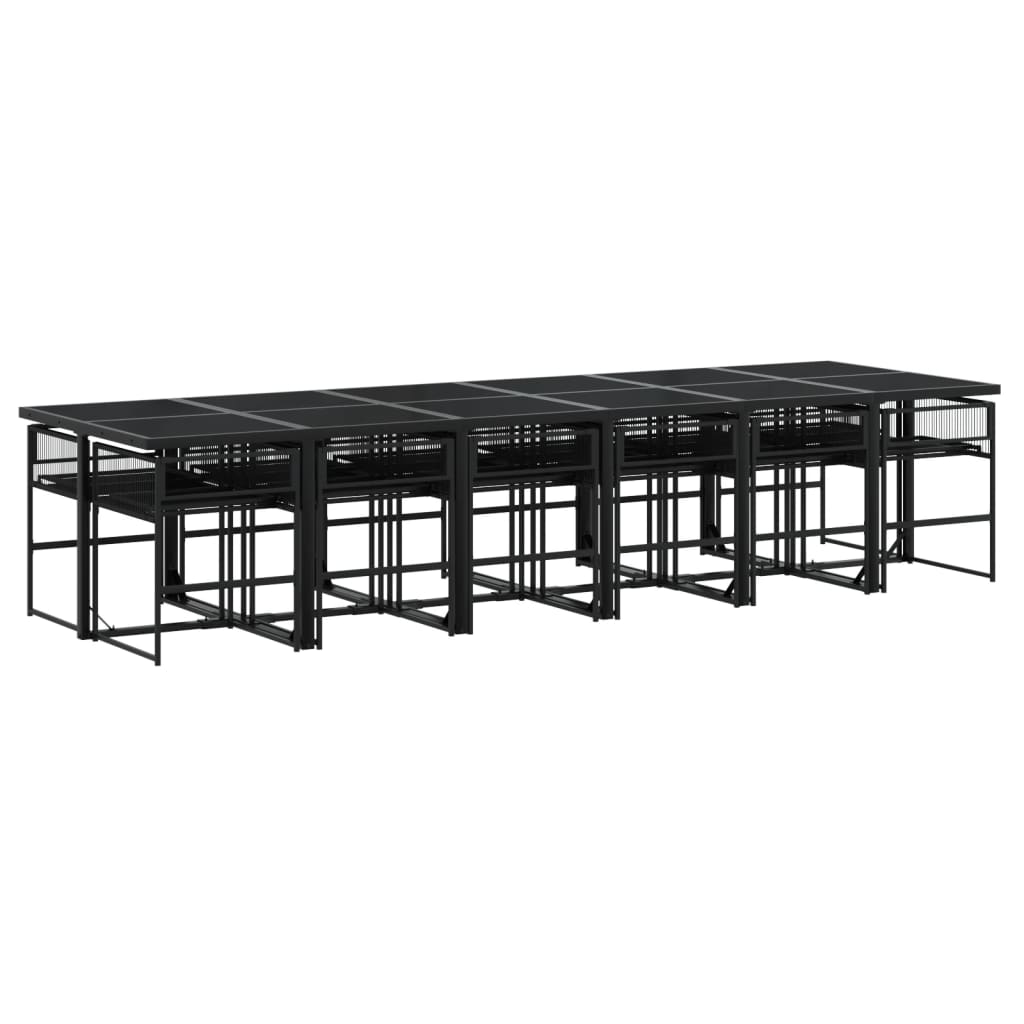 Set mobilier de grădină cu perne, 13 piese, negru, poliratan