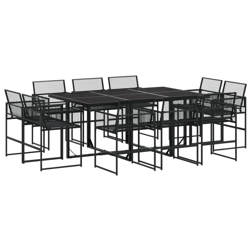 Set mobilier de grădină, 11 piese, negru, poliratan