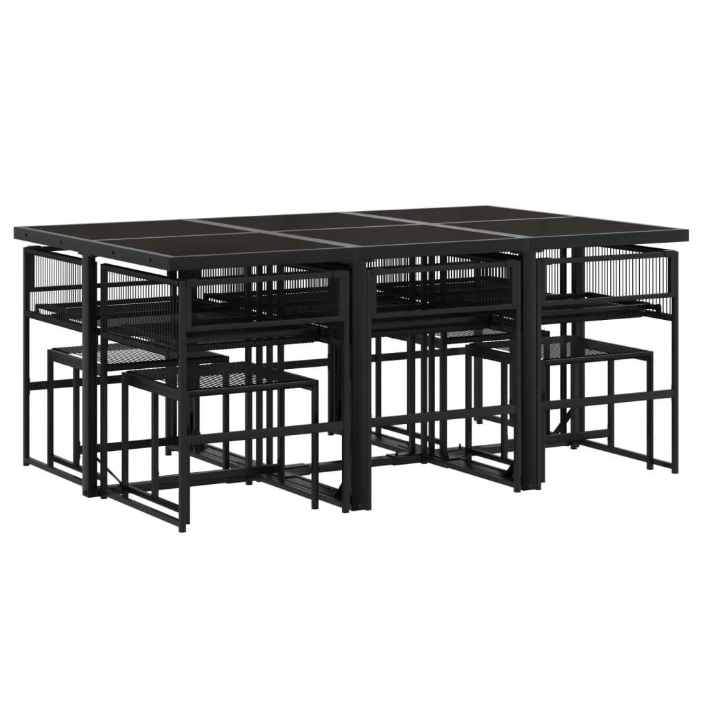 Set mobilier de grădină, 11 piese, negru, poliratan