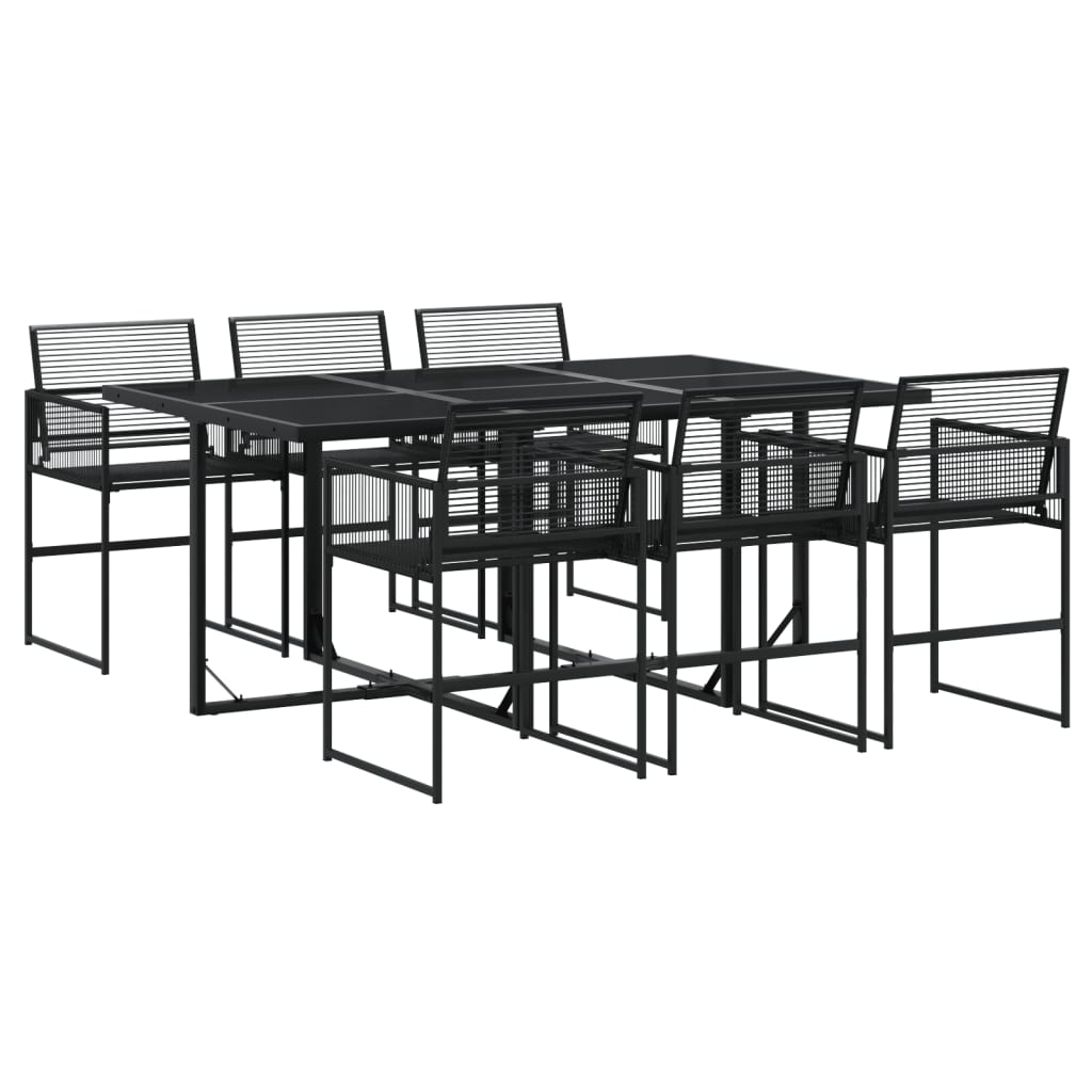 Set mobilier de grădină, 7 piese, negru, poliratan