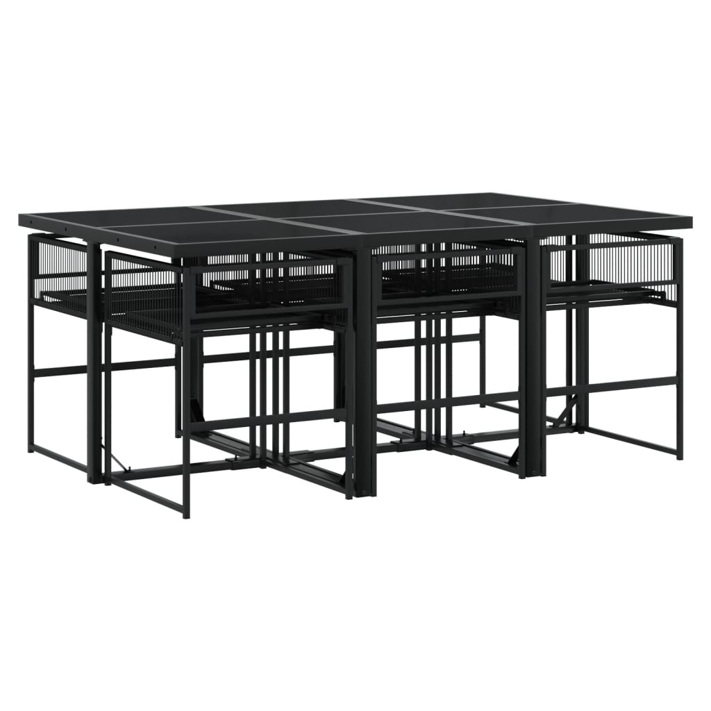 Set mobilier de grădină, 7 piese, negru, poliratan