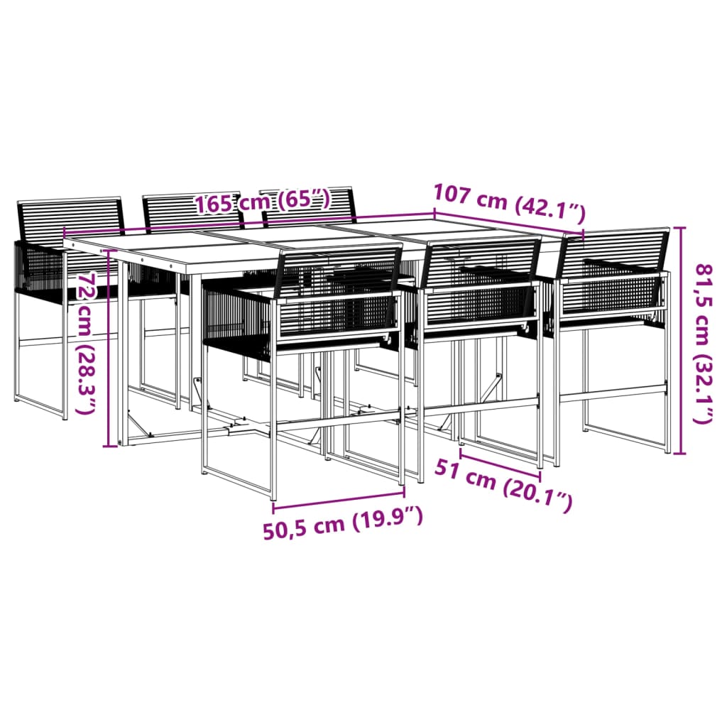 Set mobilier de grădină, 7 piese, negru, poliratan