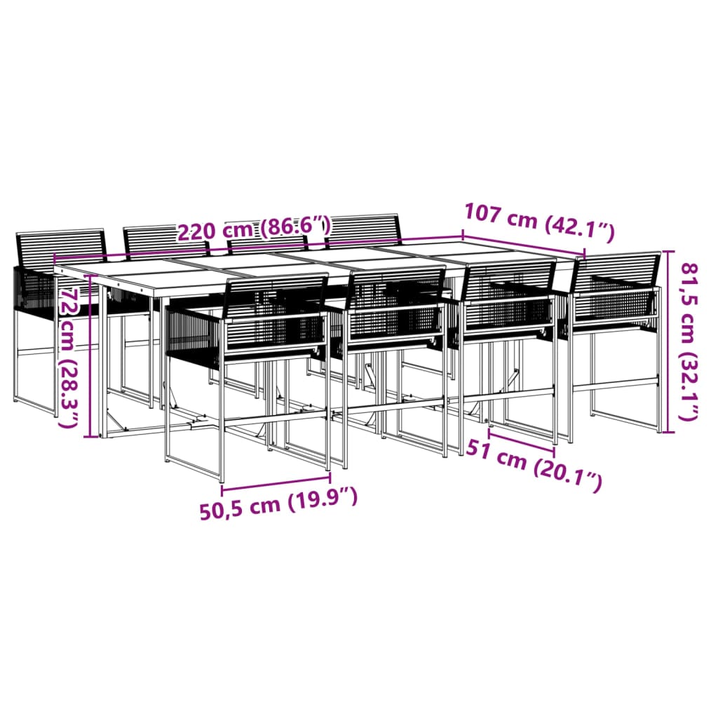 Set mobilier de grădină, 9 piese, poliratan