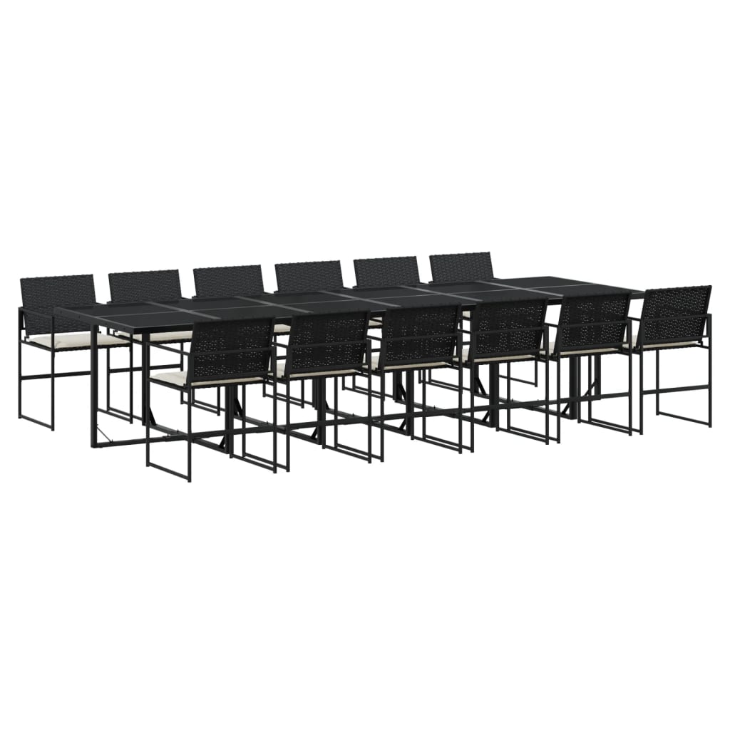 Set mobilier de grădină cu perne, 13 piese, negru, poliratan