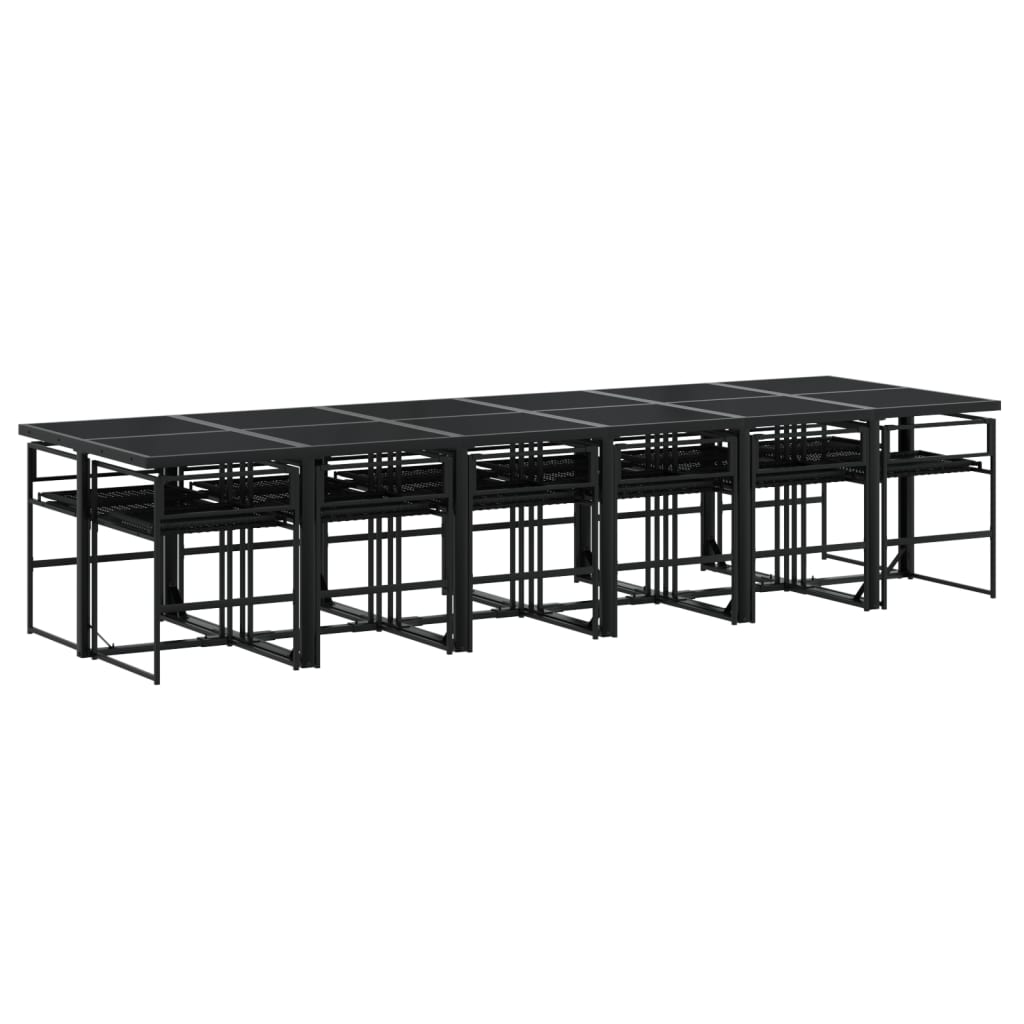 Set mobilier de grădină cu perne, 13 piese, negru, poliratan