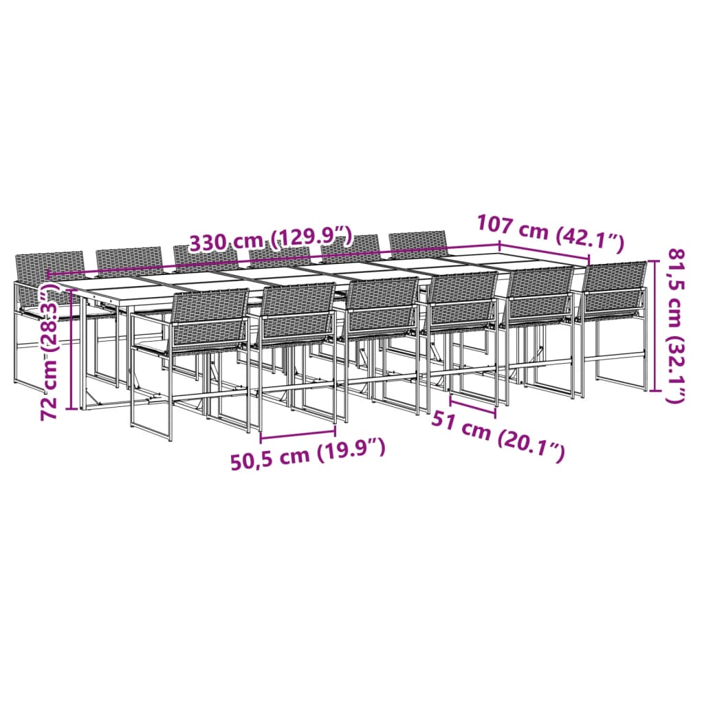 Set mobilier de grădină cu perne, 13 piese, negru, poliratan