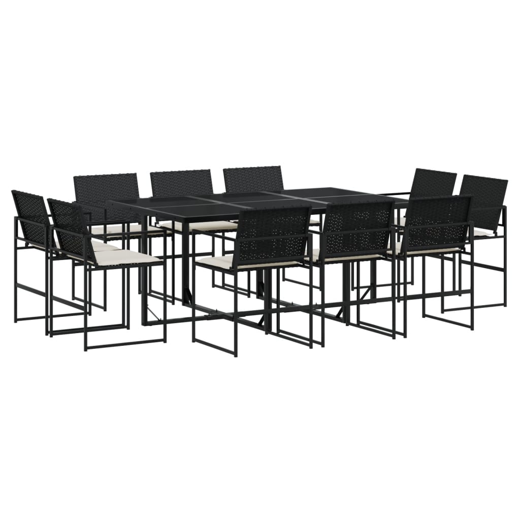 Set mobilier de exterior cu perne, 11 piese, negru, poliratan