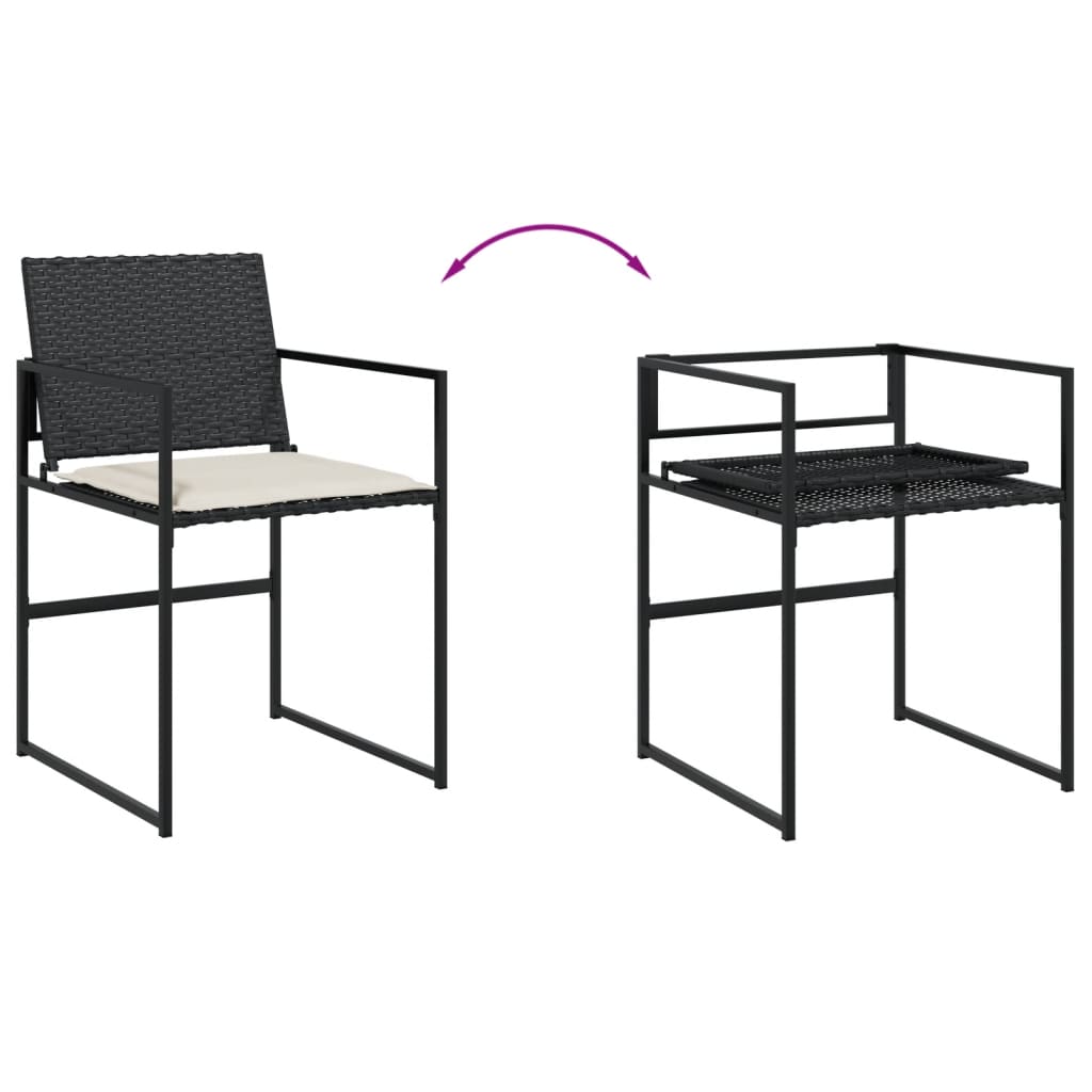 Set mobilier de exterior cu perne, 11 piese, negru, poliratan