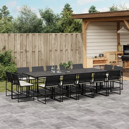 Set mobilier de grădină cu perne, 15 piese, negru, poliratan