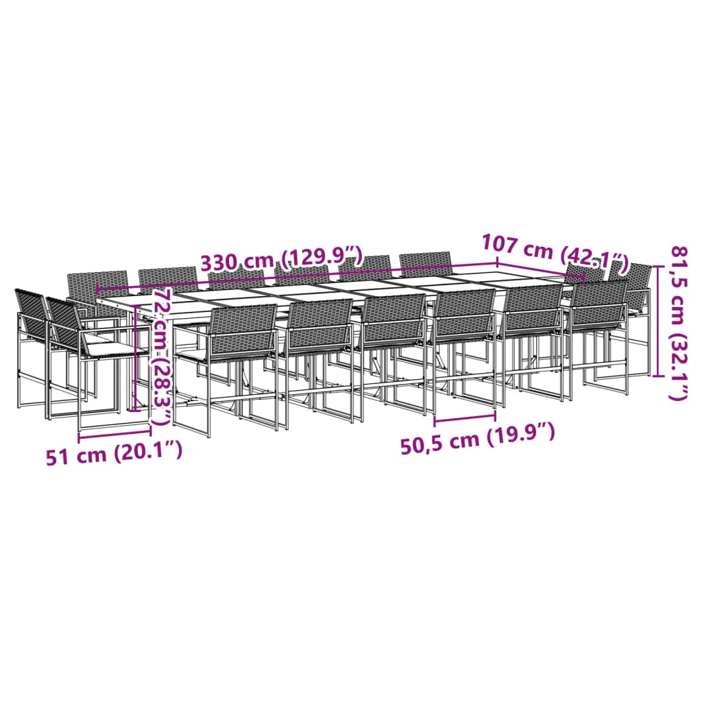 Set mobilier de grădină cu perne, 17 piese, negru, poliratan