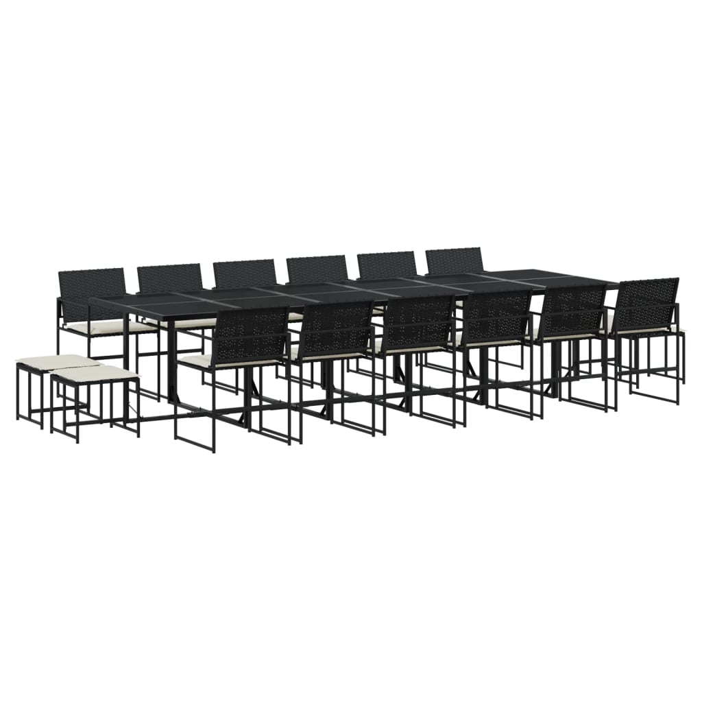 Set mobilier de grădină cu perne, 17 piese, negru, poliratan