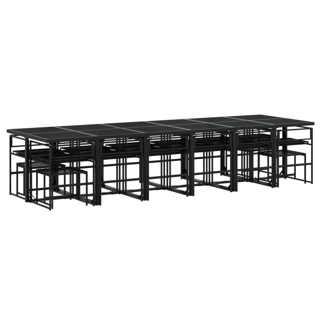 Set mobilier de grădină cu perne, 17 piese, negru, poliratan