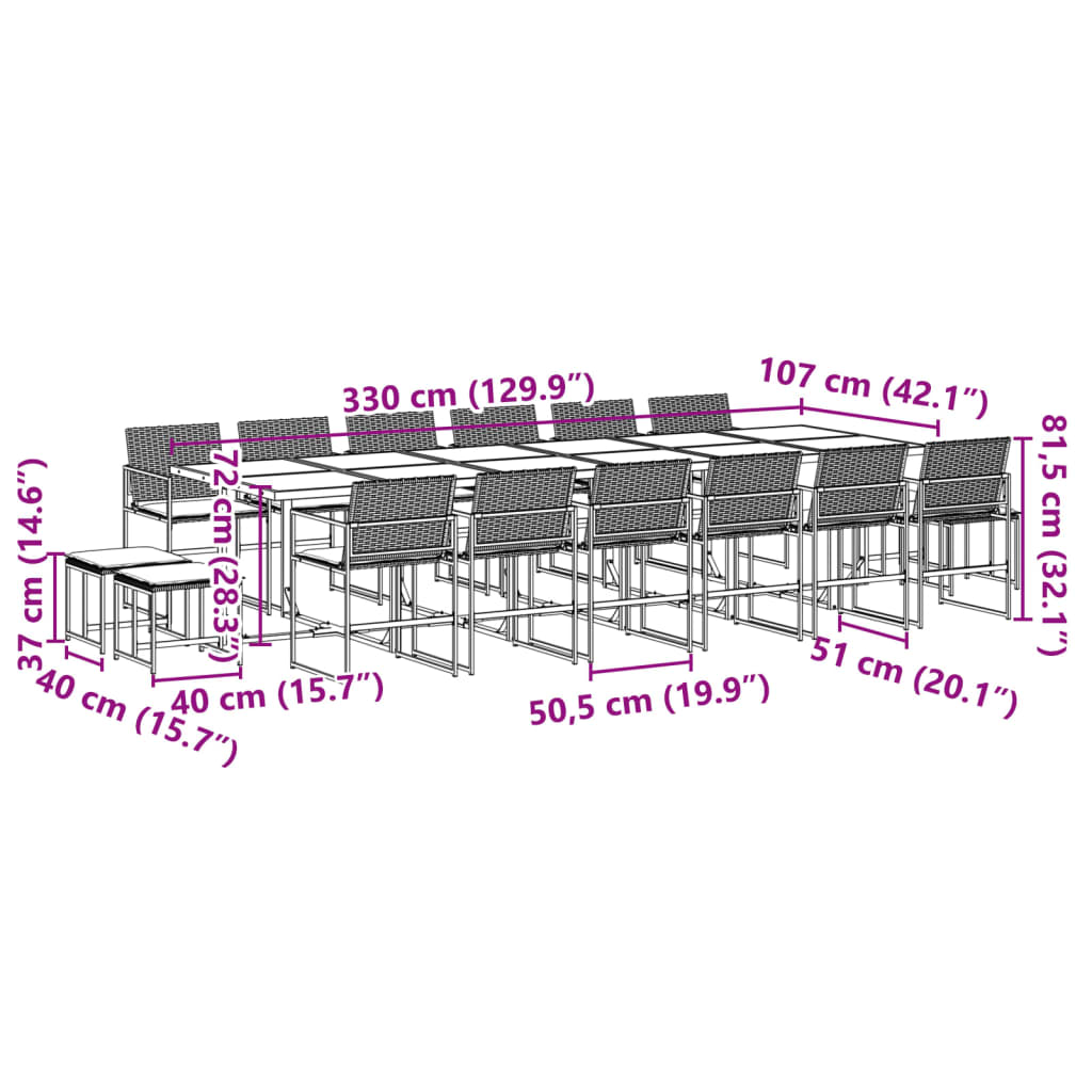 Set mobilier de grădină cu perne, 17 piese, negru, poliratan