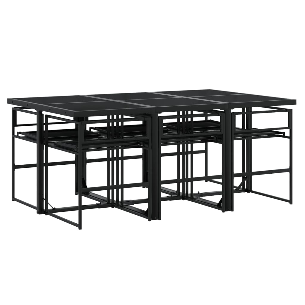 Set mobilier de grădină, 7 piese, cu perne, negru, textilenă