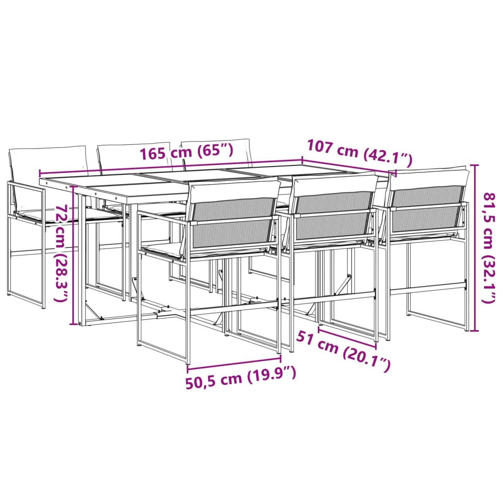 Set mobilier de grădină, 7 piese, cu perne, negru, textilenă