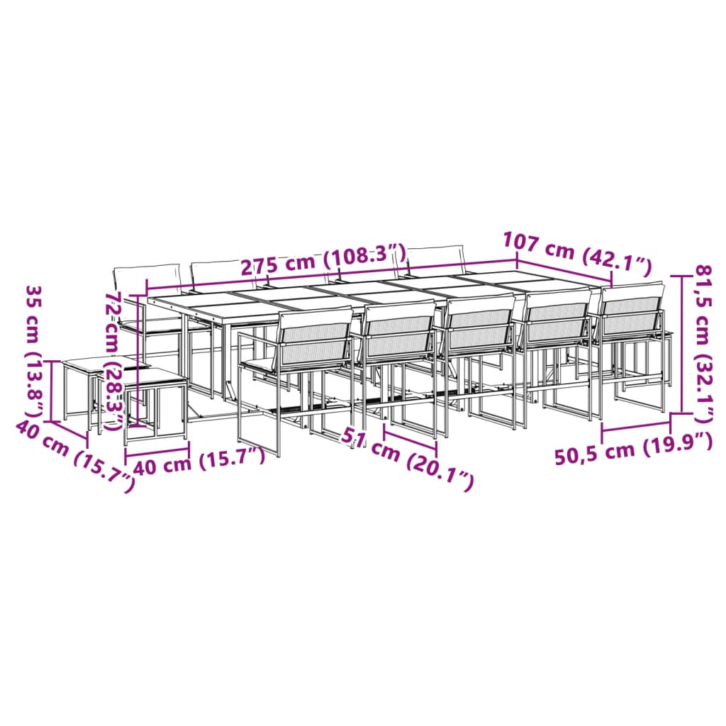 Set mobilier de grădină, 15 piese, cu perne, alb, textilenă