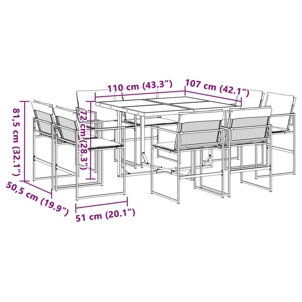 Set mobilier de grădină, 9 piese, cu perne, alb, textilenă