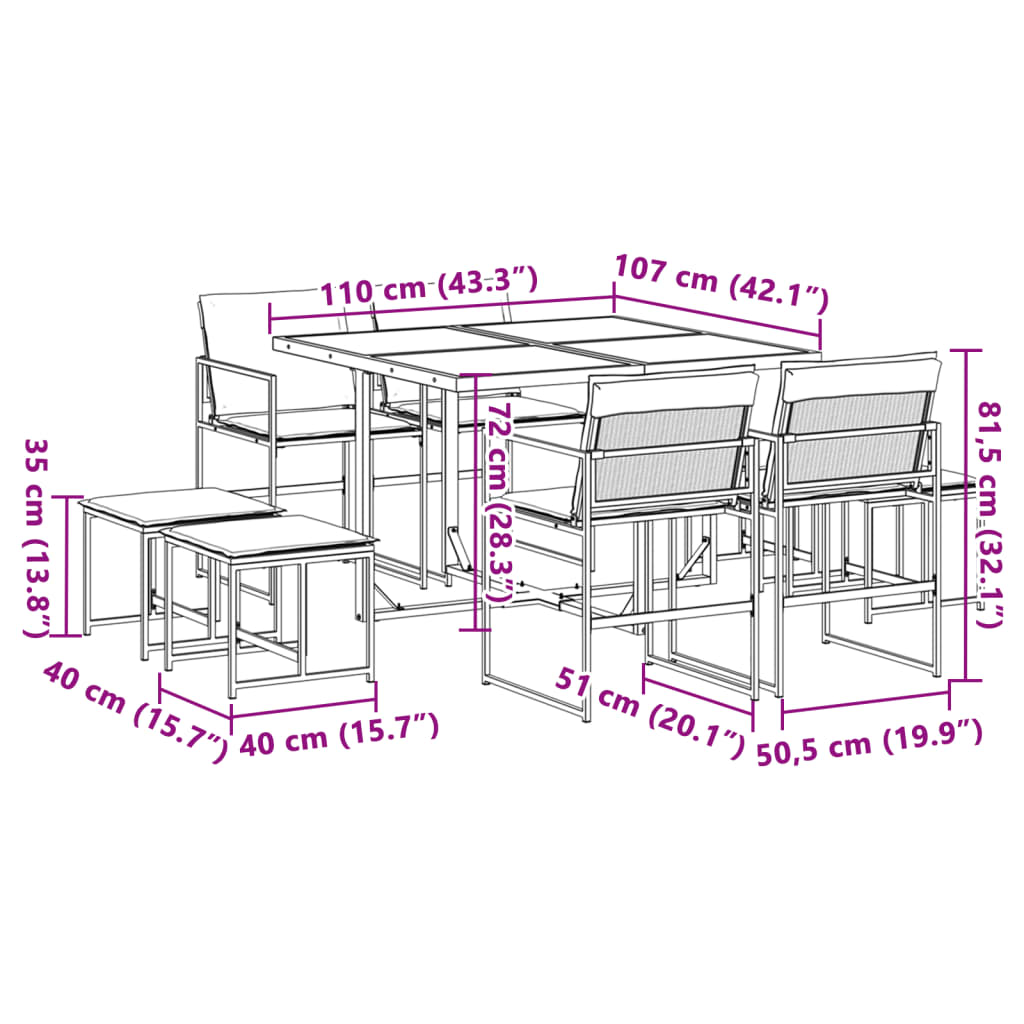 Set mobilier de grădină, 9 piese, cu perne, alb, textilenă