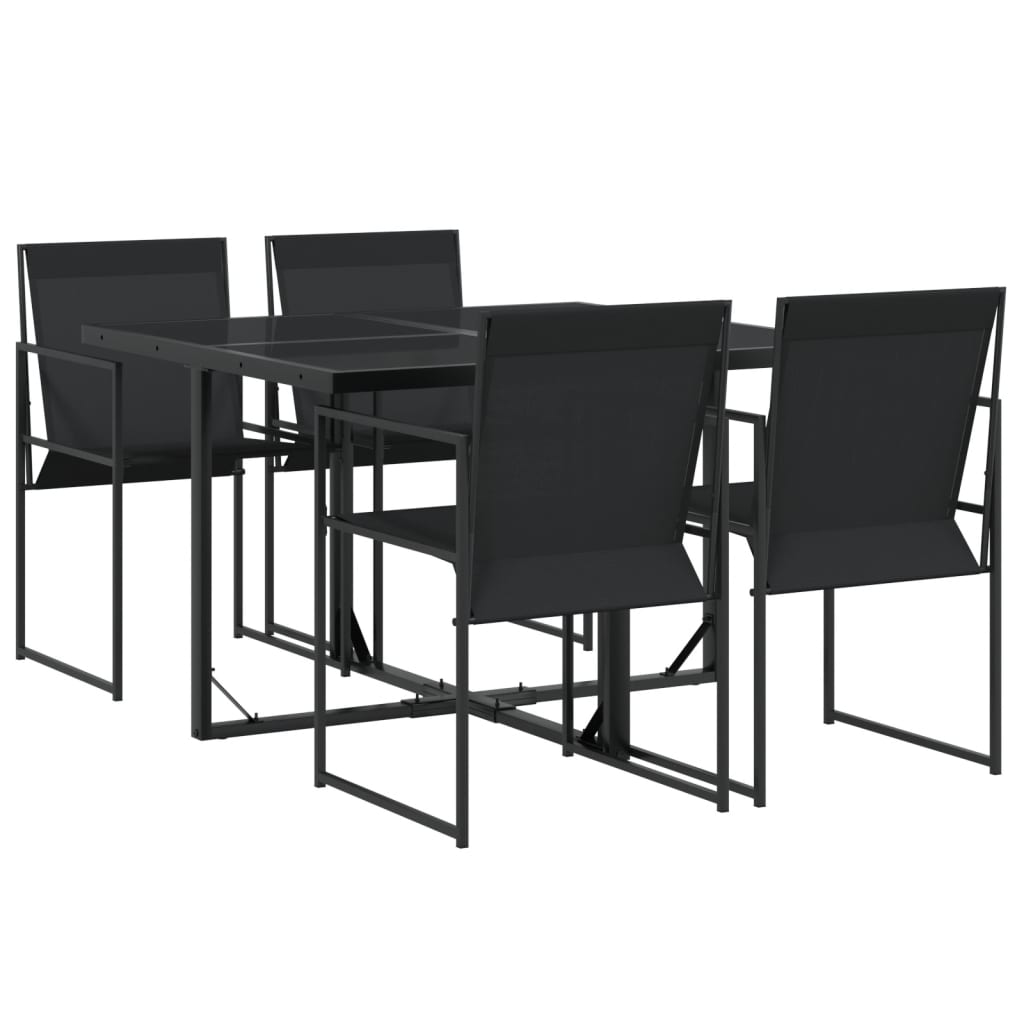 Set mobilier de grădină, 5 piese, negru, textilenă