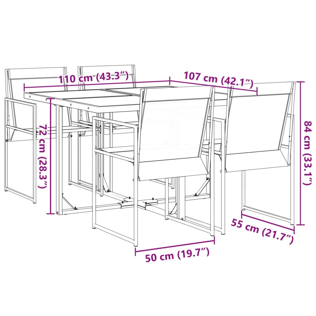 Set mobilier de grădină, 5 piese, negru, textilenă