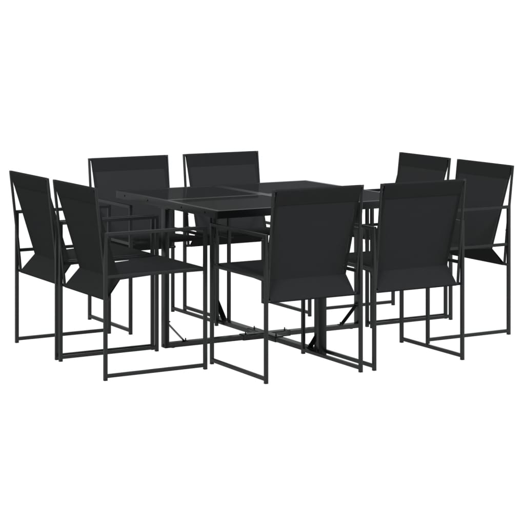 Set mobilier de grădină, 9 piese, negru, textilenă