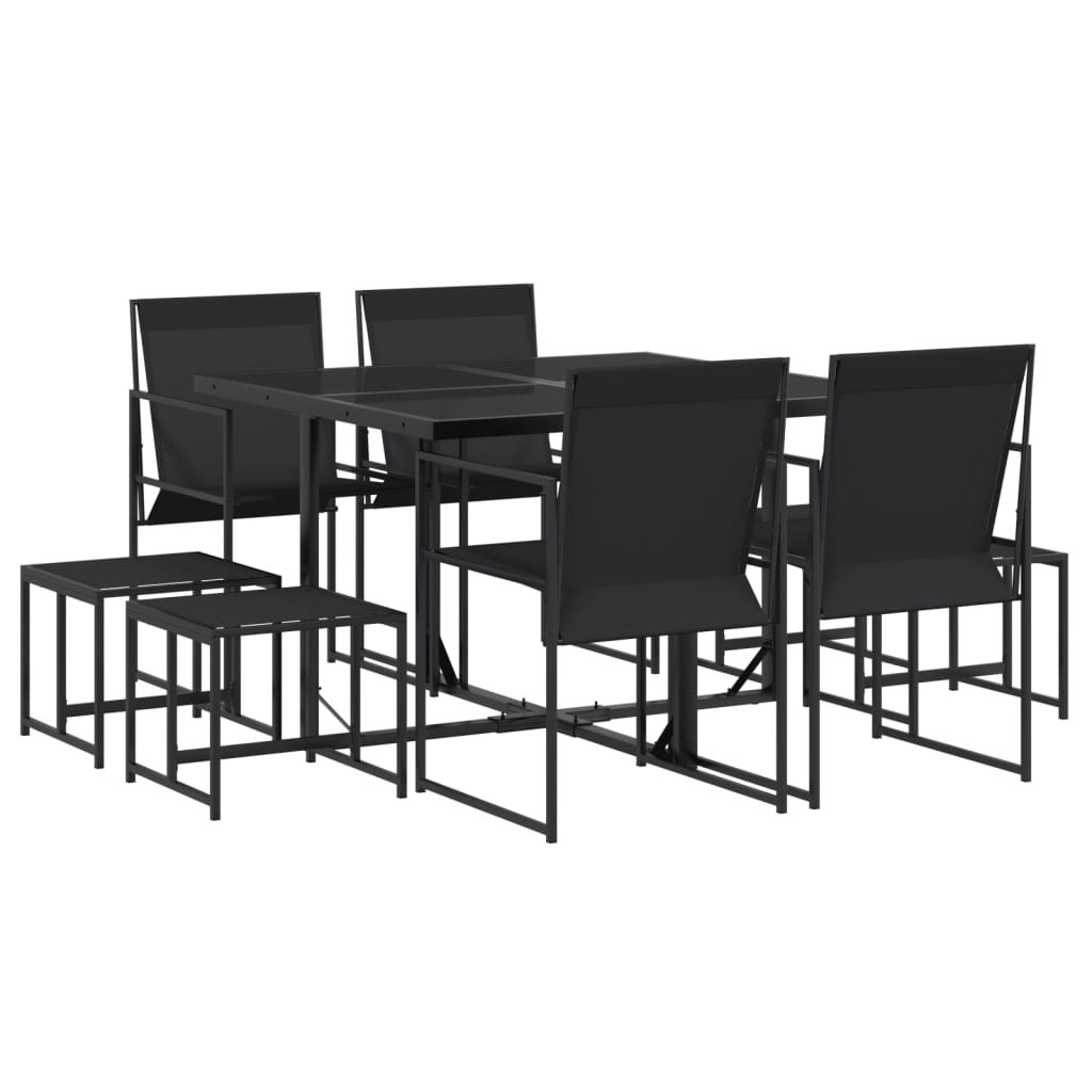 Set mobilier de grădină, 9 piese, negru, textilenă