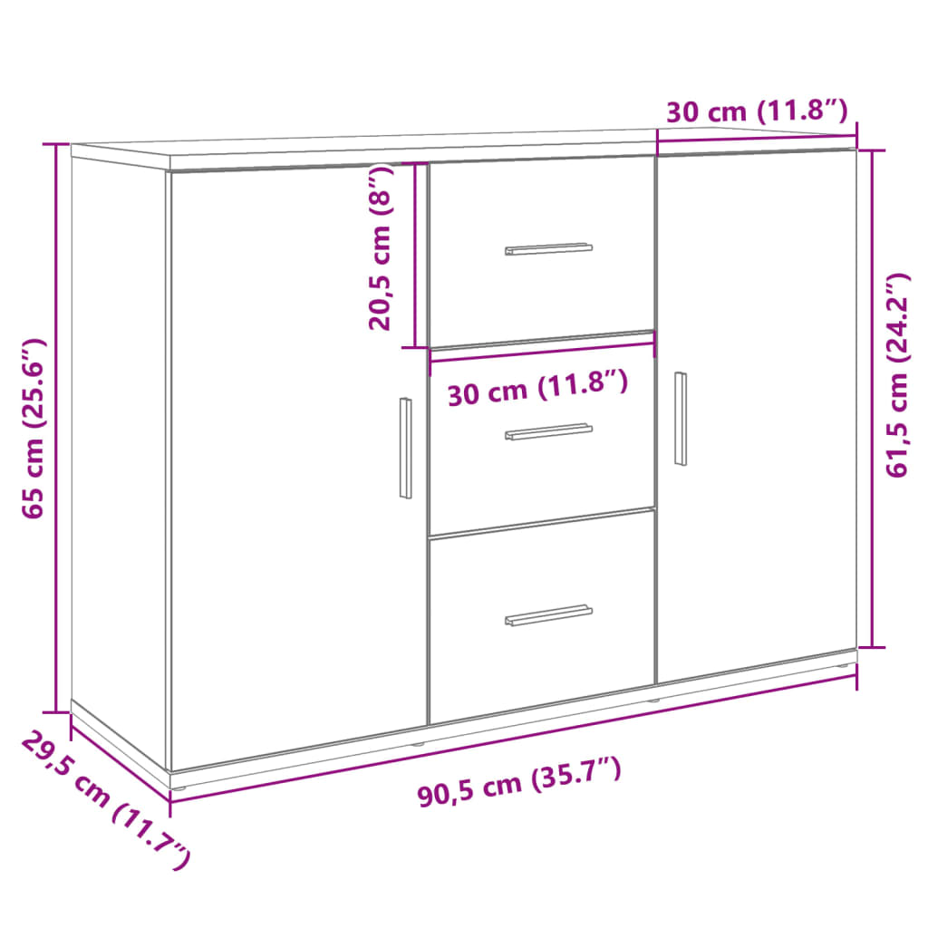 Dulap, stejar afumat, 90,5x29,5x65 cm, lemn prelucrat