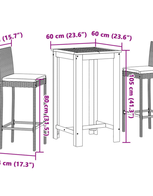 Încărcați imaginea în vizualizatorul Galerie, Set bar de grădină, 3 piese, gri, lemn masiv acacia/ poliratan
