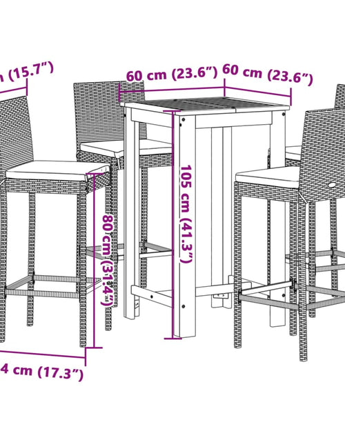 Загрузите изображение в средство просмотра галереи, Set bar de grădină 5 piese negru lemn masiv acacia și poliratan
